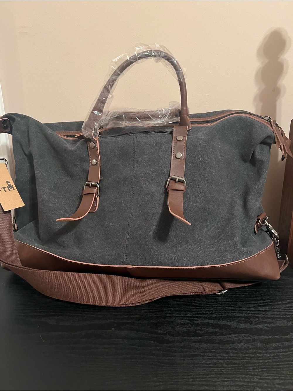 NWT-FTM Washed Gray Duffle bag with Lesther trim
